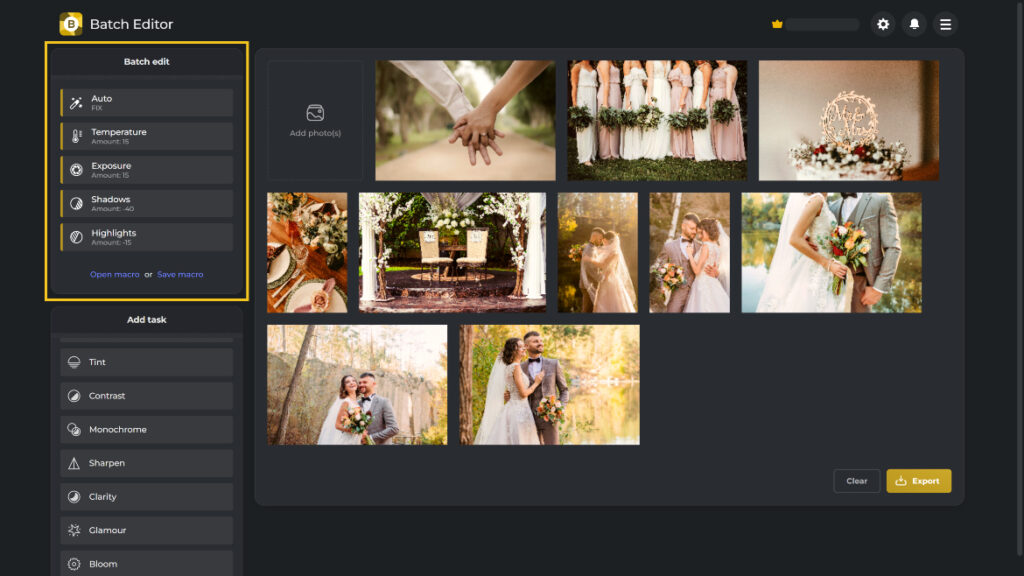 Highlighted Batch Edit section showing all the chosen edit settings in Pixlr Batch Editor