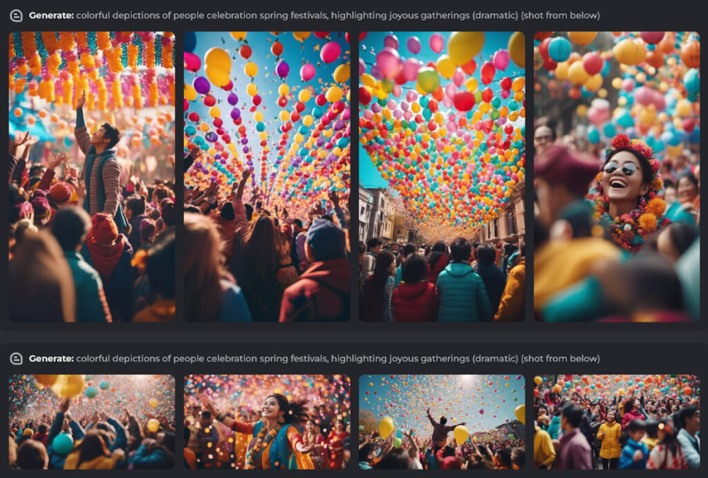 Colorful depictions of people celebrating Spring festivals