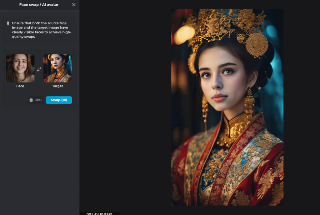 Screenshot of Pixlr Express' Face Swap or AI Avatar interface to show how it works