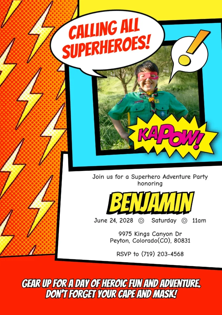 Superhero Adventure Party Invitation Card Pixlr Template