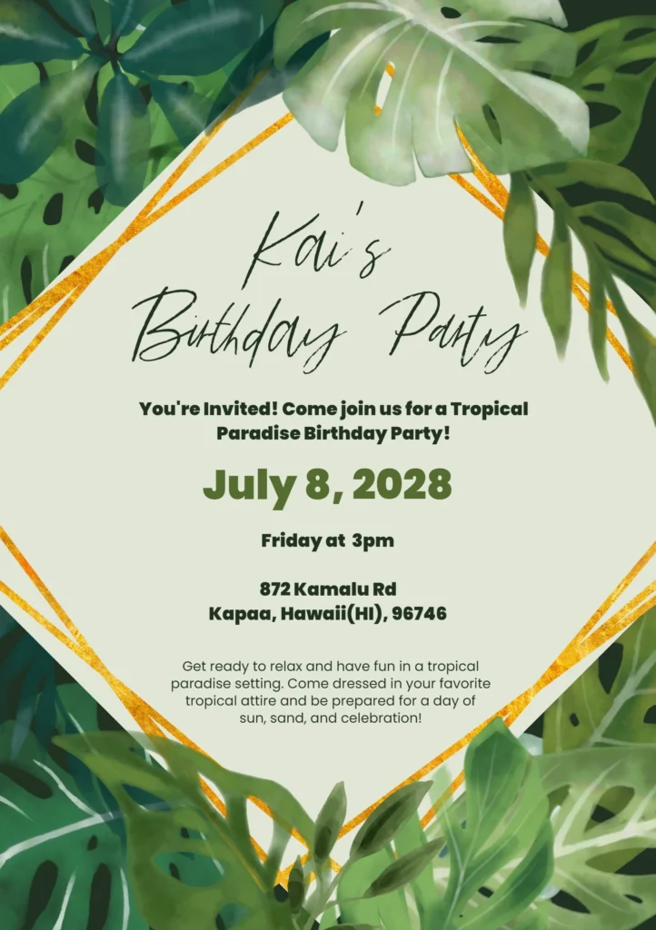 Tropical Paradise Party Invitation Card Pixlr Template