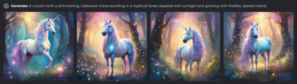 Unicorn in a Magical Forest Pixlr AI Image Generator prompt